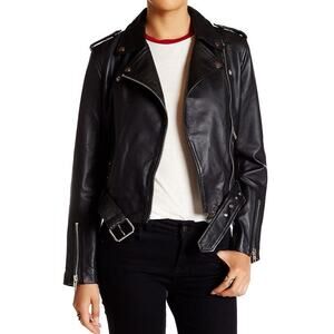 Walter Baker Allison Black Lamb Leather Moto Jacket $698 Size Large